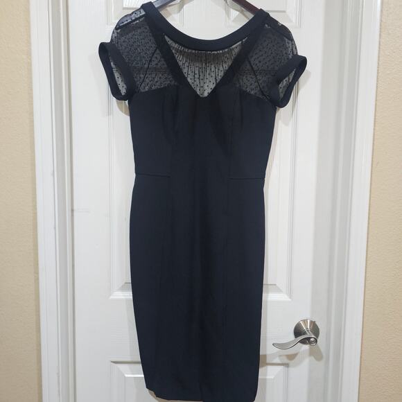 White House Black Market Black Mesh Yoke Sheath Dress Size 6 - Picture 6 of 7